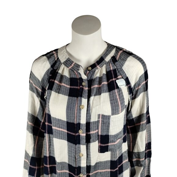 Time and Tru Maternity Misses Small Woven Button Up Top  Blue Plaid Shirt - Picture 4 of 10
